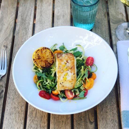 Zoodles with Pan-Seared Halibut