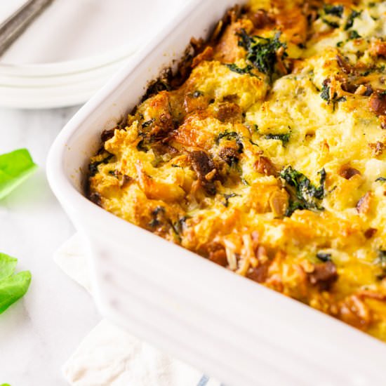 Bacon, Gruyere and Spinach Strata