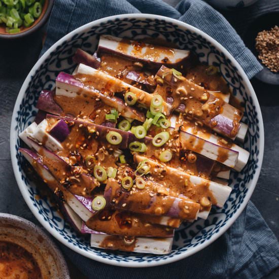 Steamed Eggplant in Nutty Sauce