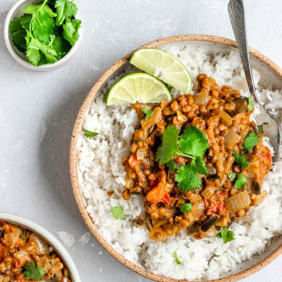 Vegan Eggplant Lentil Curry