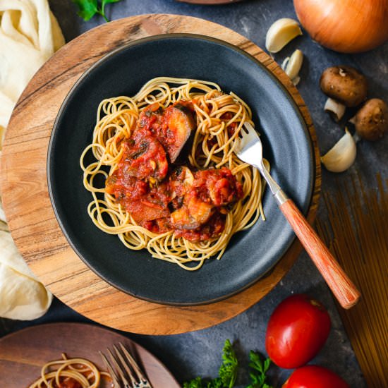 Eggplant & Mushroom Pasta