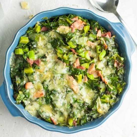 Cheesy Bacon Spring Greens