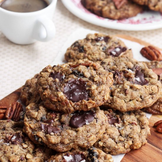 ChocCherry Pecan Coffee Oat Cookies