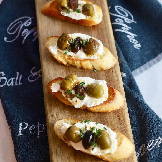 Bruschetta with Olives and Burrata