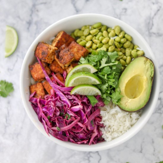 Spicy Tofu and Cilantro Rice Bowls