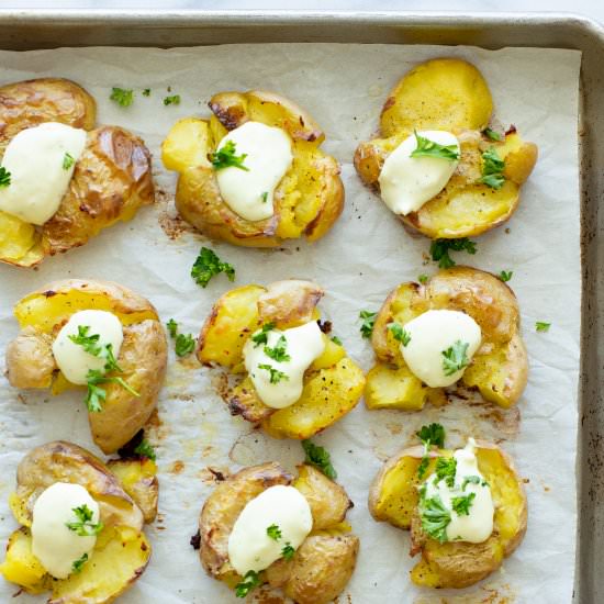 Smashed Potatoes With Garlic Aioli