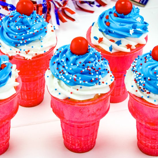 4th of July Ice Cream Cone Cupcakes