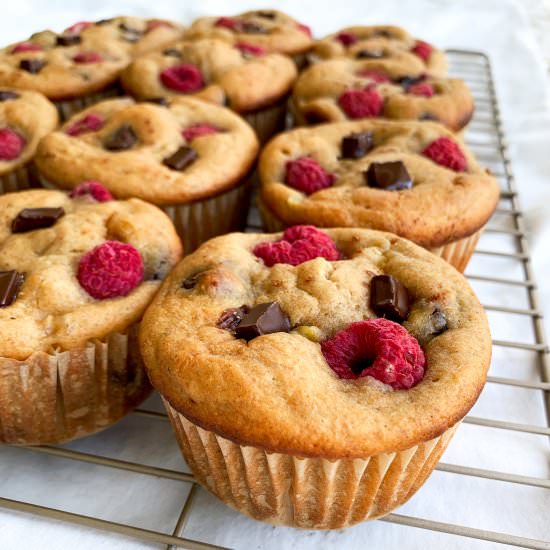 Chocolate Raspberry Banana Muffins