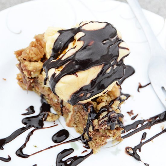 Snickers Caramel Monster Cookie Pie