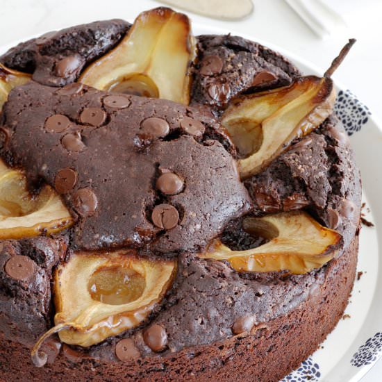 Pecan Chocolate Cake with Pears