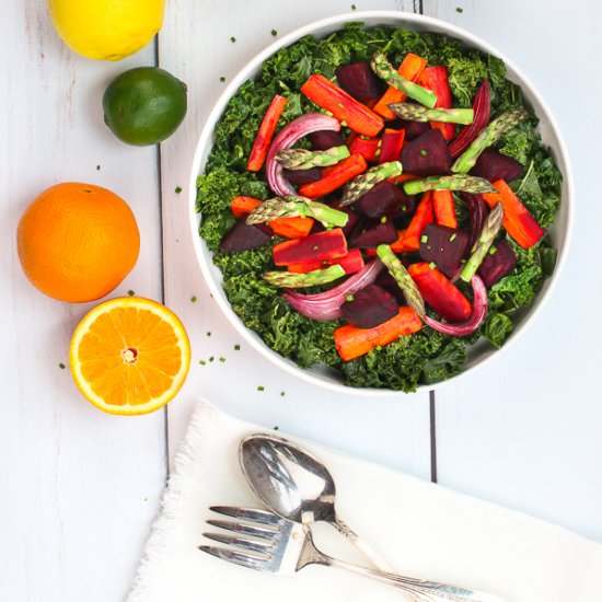 Warm Kale Salad and Roasted Veggies