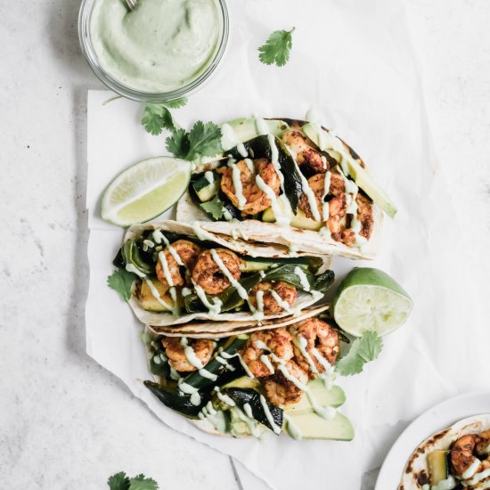 Roasted Poblano Shrimp Tacos