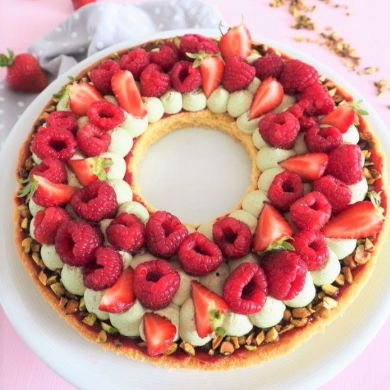 Tarte aux framboises et pistache