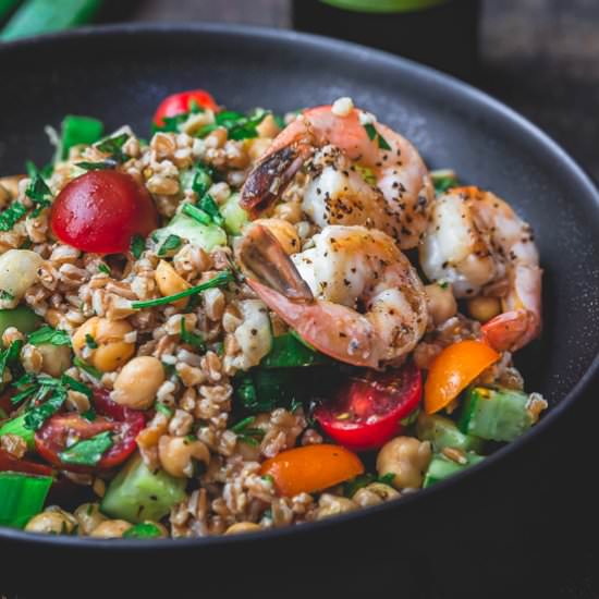 Mediterranean Shrimp Farro Salad