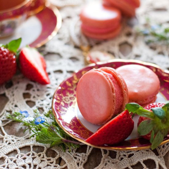 Strawberries and Cream Macarons