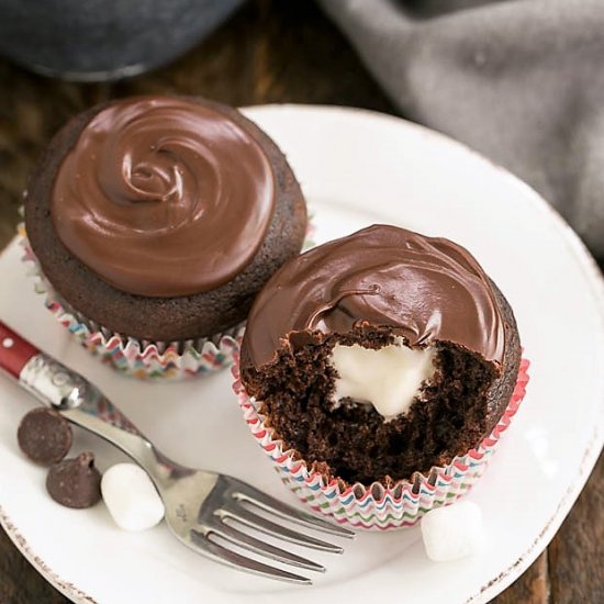 Cream Filled Chocolate Cupcakes