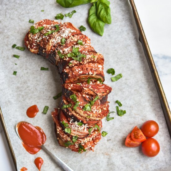 Tomato & Onion Hasselback Eggplant