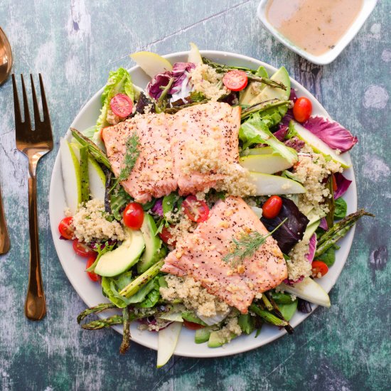 Roasted lemon garlic salmon salad