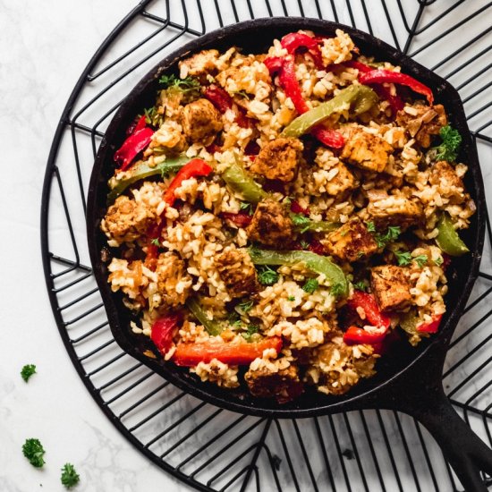 Cajun Tempeh and Rice Skillet