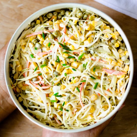 Coleslaw with Corn and Peas