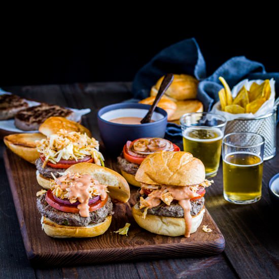 Gourmet Dominican Chimi hamburger