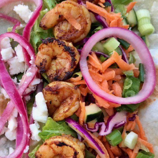 Shrimp Tacos w/ Pickled Red Onions