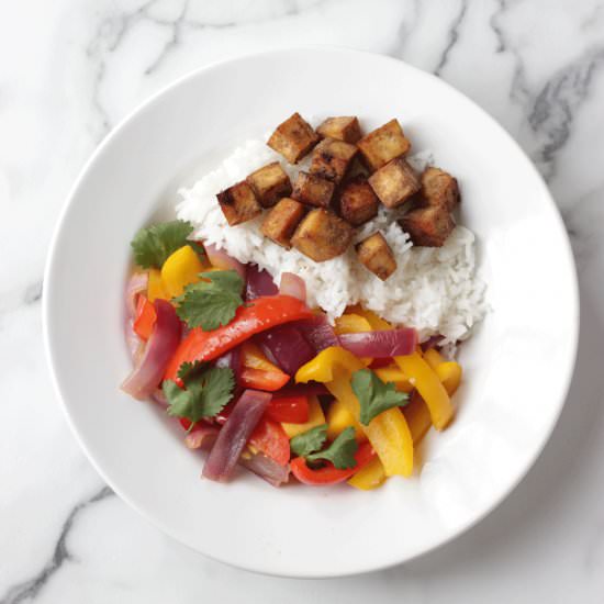 Jerk Tofu with Peppers & Mango