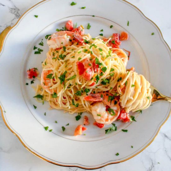 Shrimp Pasta, Spicy Tomato Cream