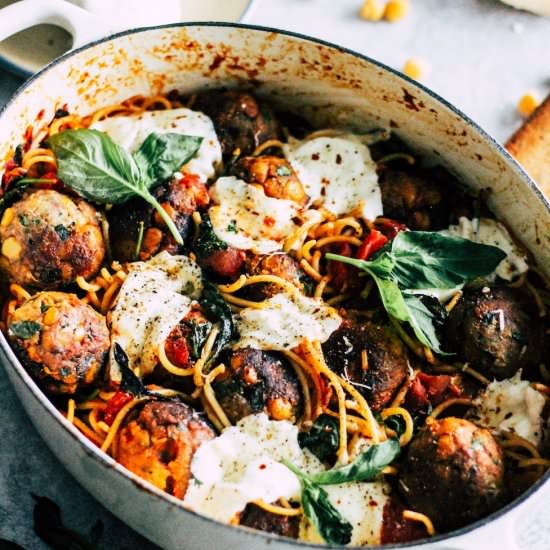 Baked Spaghetti & Blended Meatballs