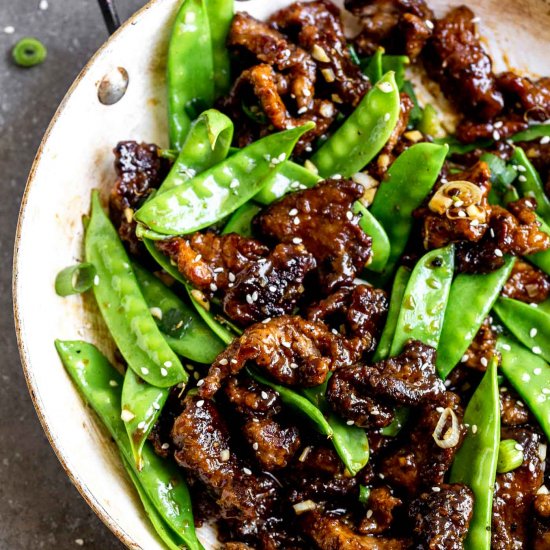 Crispy Honey Beef with Snow Peas