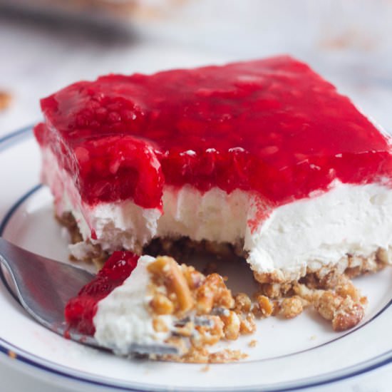 Raspberry Jello Pretzel Salad