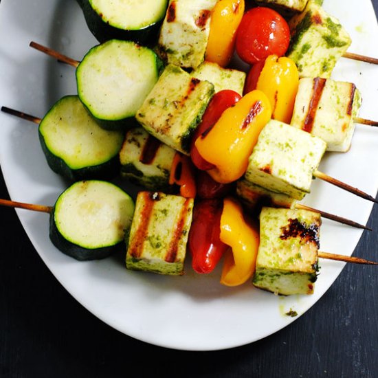 Grilled zucchini and paneer kebabs