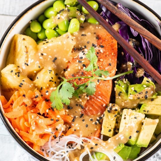 Grilled Salmon Bowl w/ Miso-Ginger