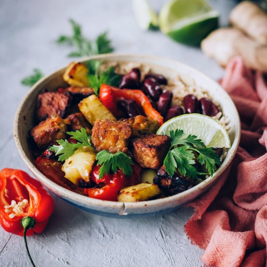 Sheet Pan Jerk Tempeh & Pineapple