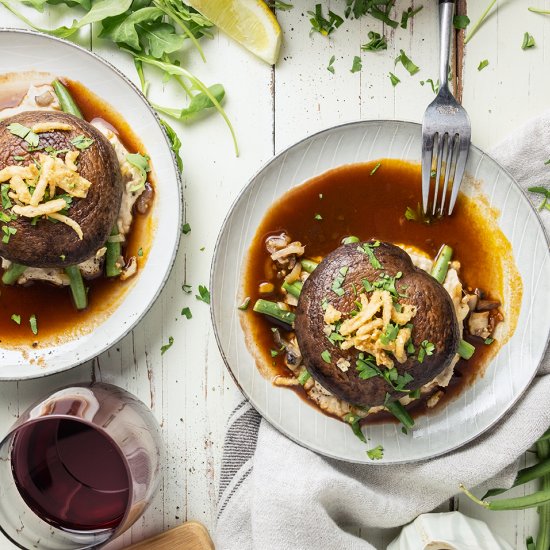 Mushrooms w/ Bean Puree & Red Sauce