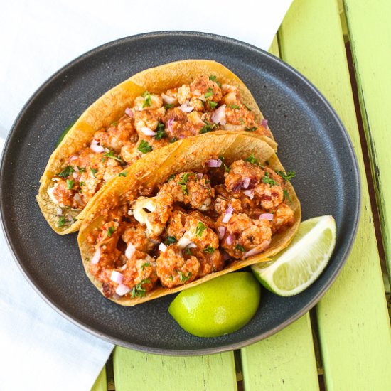 Cauliflower Tacos wit Romesco Sauce