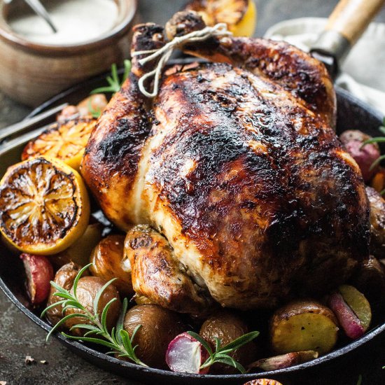 Charcoal Chicken with Roast Radish