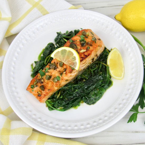 Salmon Piccata with Spinach