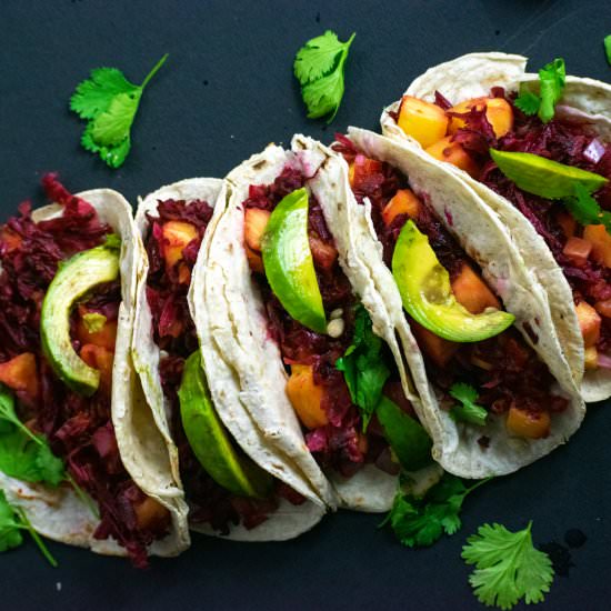 Hibiscus tacos (Tacos de jamaica)