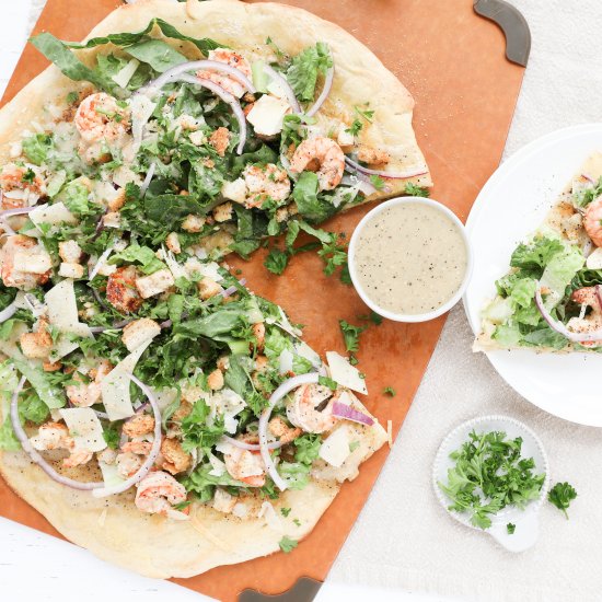 Grilled Shrimp Caesar Salad Pizza