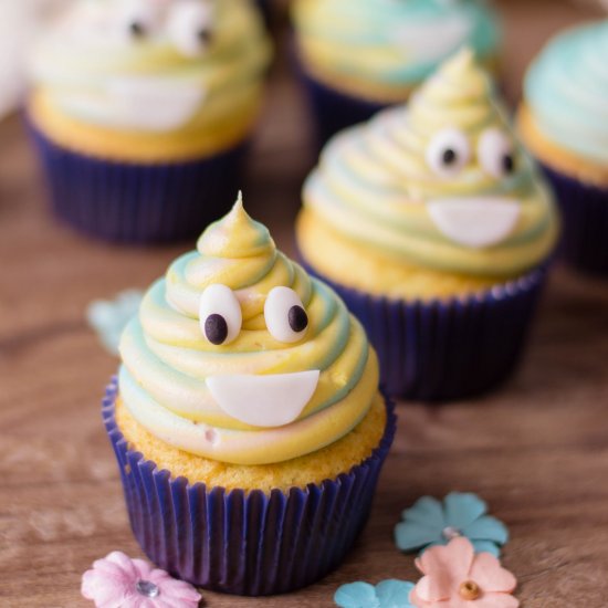 Tie-Dye Poop Emoji Cupcakes