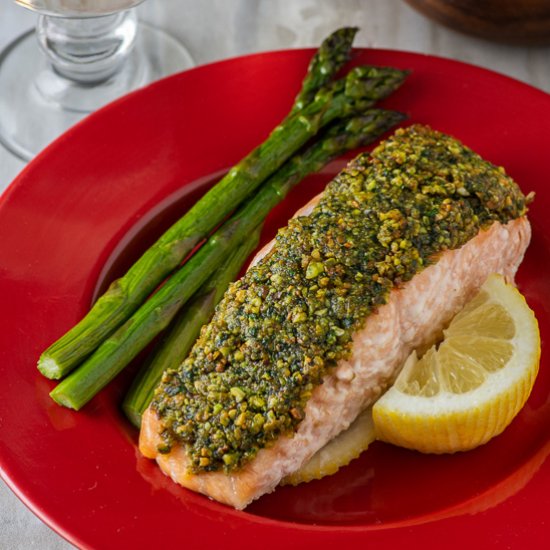 Apricot Pistachio Crusted Salmon