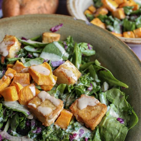 Kale salad roasted sweet potatoes