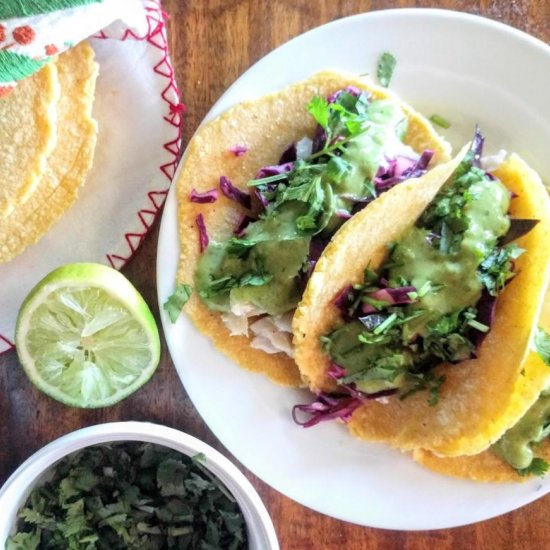 Fish Tacos with Avocado Lime Sauce