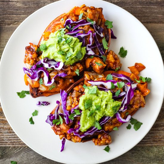 BBQ Tempeh Stuffed Sweet Potatoes