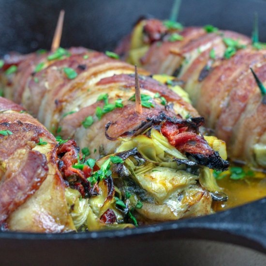 Bacon Wrapped Veg. Stuffed Chicken