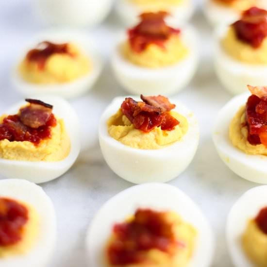 Candied Bacon Deviled Eggs