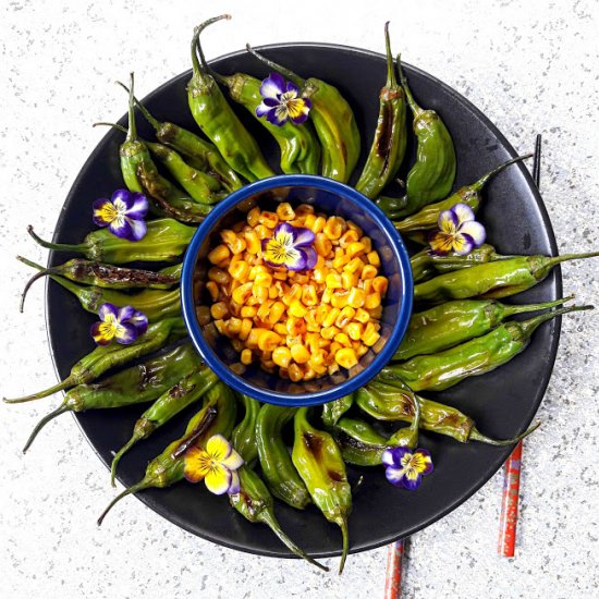 Grilled Shishito Peppers and Corn