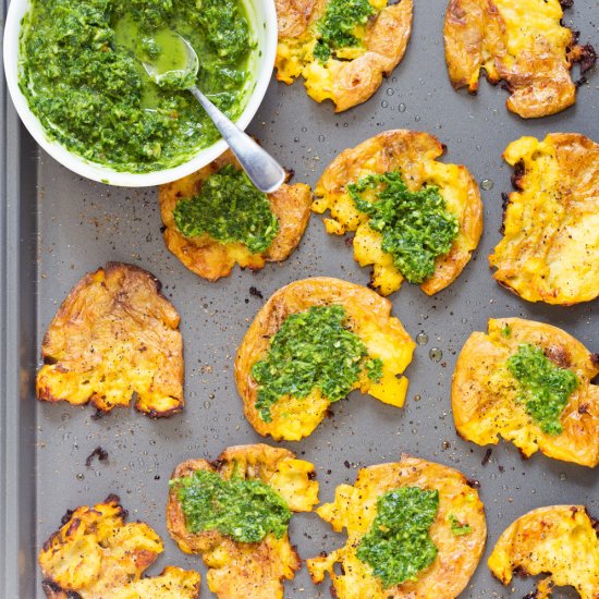 Smashed Potatoes with Chimichurri