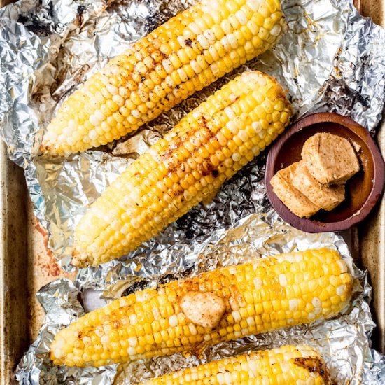 Foil Grilled Corn with BBQ Butter